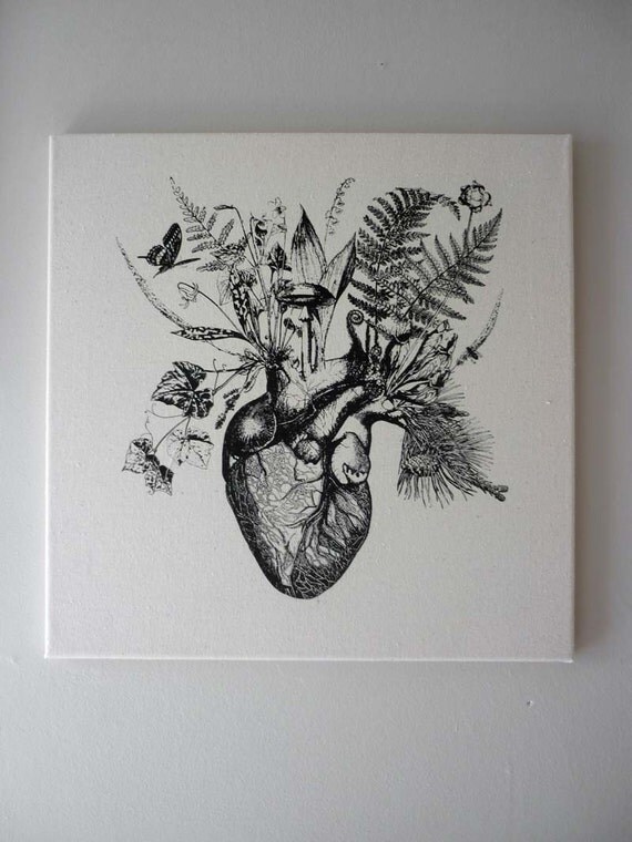 Growing Human Heart silk screened natural canvas wall hanging