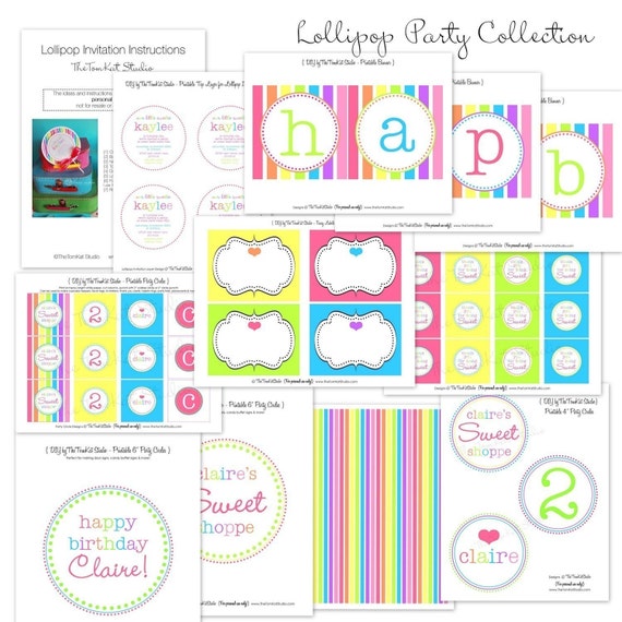 Lollipop Birthday Party Collection - Printable Full Collection - The TomKat Studio Il_570xn