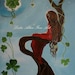Little Girl Lucky Shamrocks Four Leaf Clover Shamrock Childens Paintings Art Girl Room Decor Whimical Fantasy Nursury Art "Little Luckie"