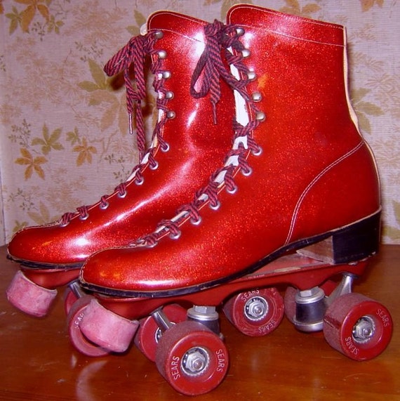 BRIGHT sparkle cherry red roller skates charity for animals