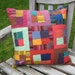 Modern Patchwork and Quilted Decorative Throw Pillow - Multicolored Stripes in a Squares and Strips Design