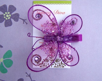 Glitz and Glam....Purple Sequined Butterfly Hairclip