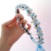 Sale, Bridal flower crown, headband or tiara made with glass vintage beads, pale blue and white