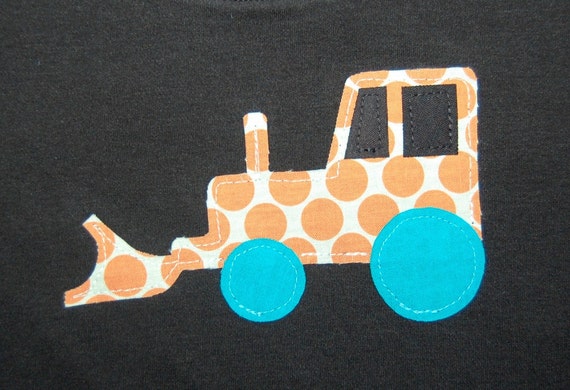 Tractor Birthday Party Shirt for boys ... Orange Polka Dots ... Bulldozer Digger birthday tee Il_570xn