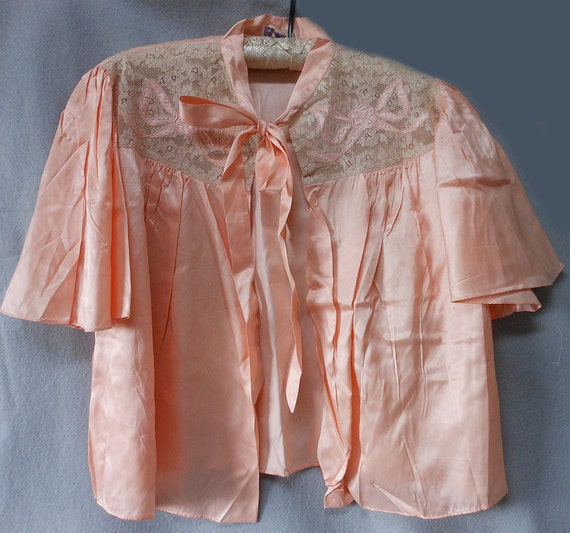 Elegant Silk Satin Ladies Bed Jacket with Lace & by Neatcurios