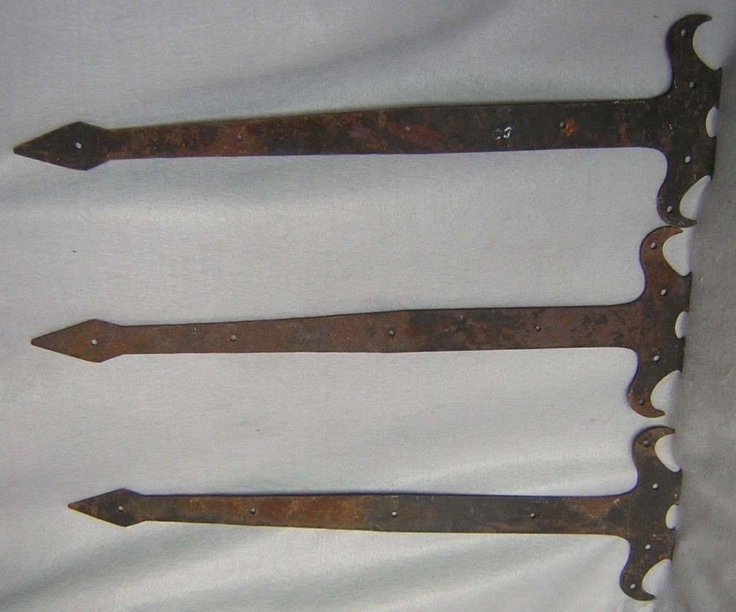 3 Old Wrought Iron Decorative Strap Hinges