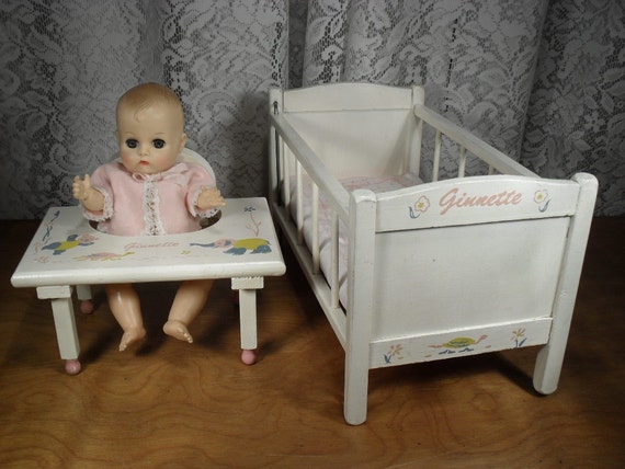 Vintage Strombecker Ginnette Doll Crib and Baby Tender