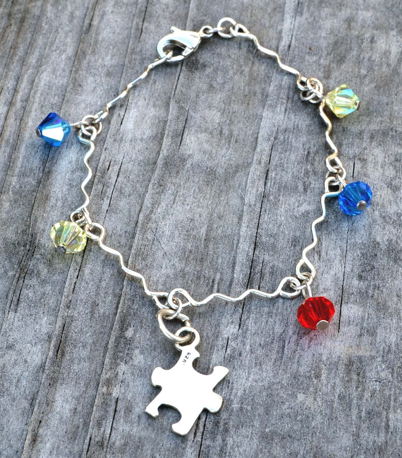 Autism Awareness bracelet in Sterling silver and Swarovski