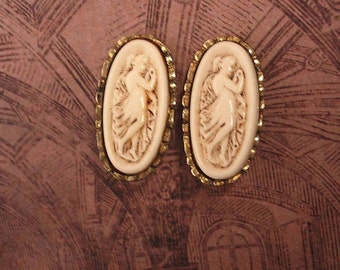 Vintage Art Nouvueau Goddess Cameo Earrings