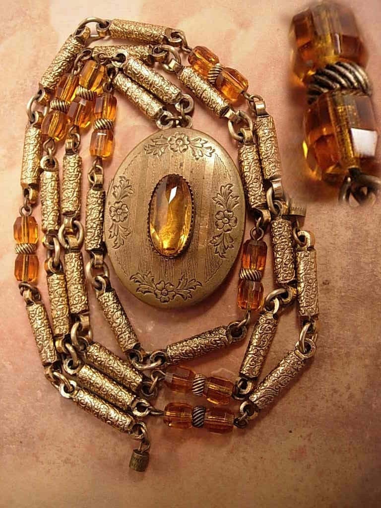 ANtique Art Deco Golden citrine Locket necklace