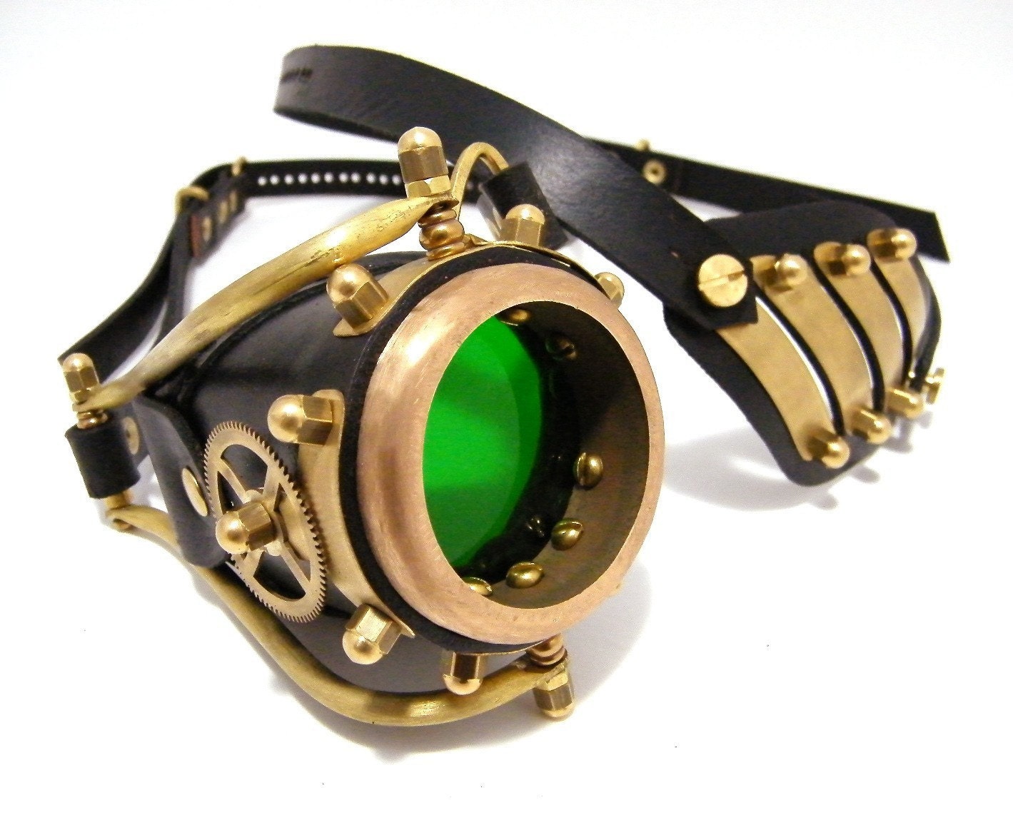 Steampunk solid brass monogoggle with leather eyepatch