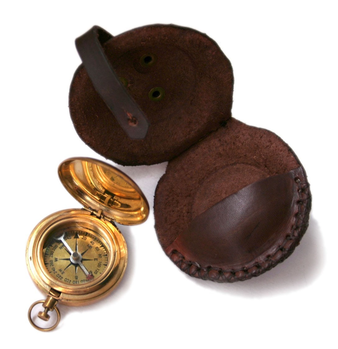 Steampunk Brass Compass With Leather Case By Mannandco On Etsy