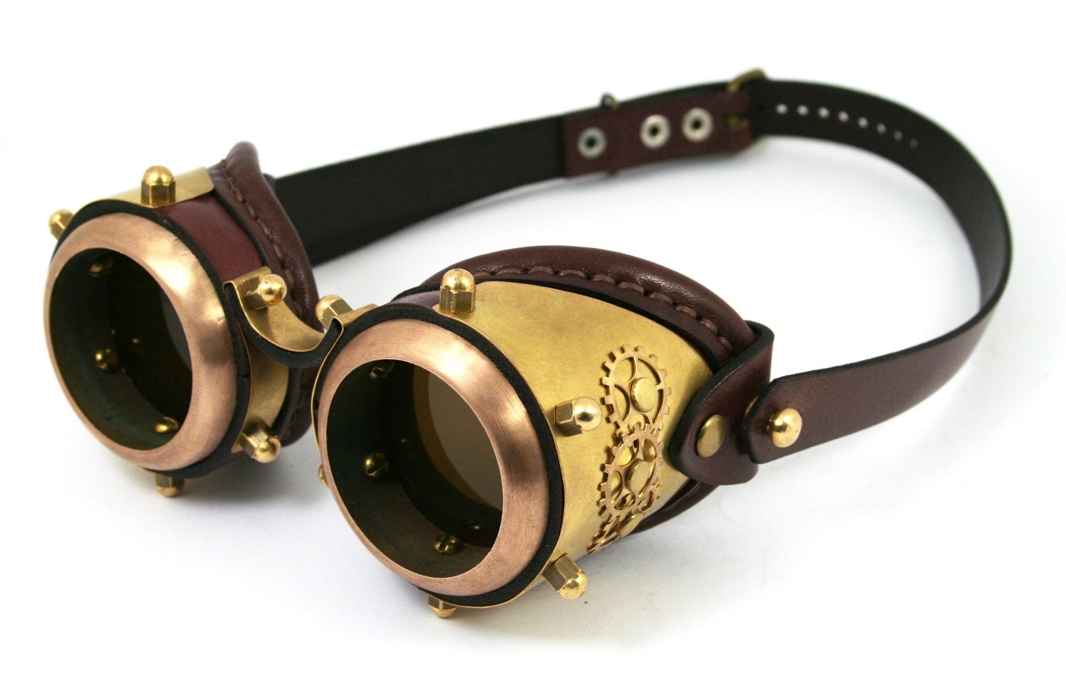 Steampunk Goggles Made Of Solid Brass Brown Leather By Mannandco