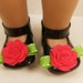 Fits American Girl Doll Other 18" Dolls Shoes Embellished Mary Jane Shoes Black with Hot Pink Wool Felt Flowers and Bright Green