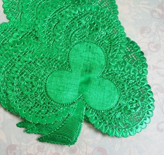 Vintage Green Paper Lace Shamrock Doilies Lot of 6