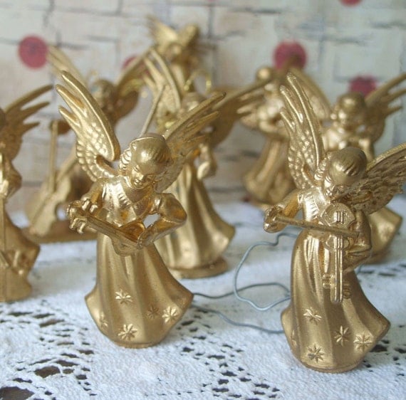 Vintage Mini Gold Plastic Musical Angel Picks Ties Ornaments
