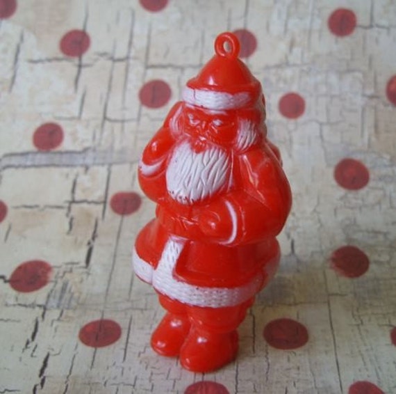 Vintage Red Hard Plastic Santa Christmas Ornament