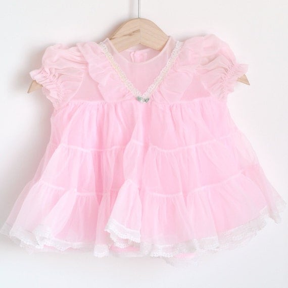 Vintage Baby Pink FRILLY Party Dress 6m by HartandSew on Etsy