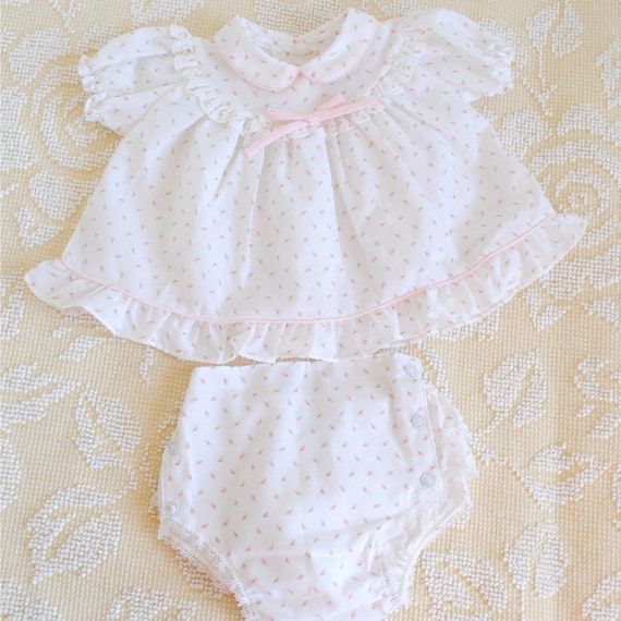 Vintage Baby PINK ROSES Dress and Bloomers 3m by LittleLarkie
