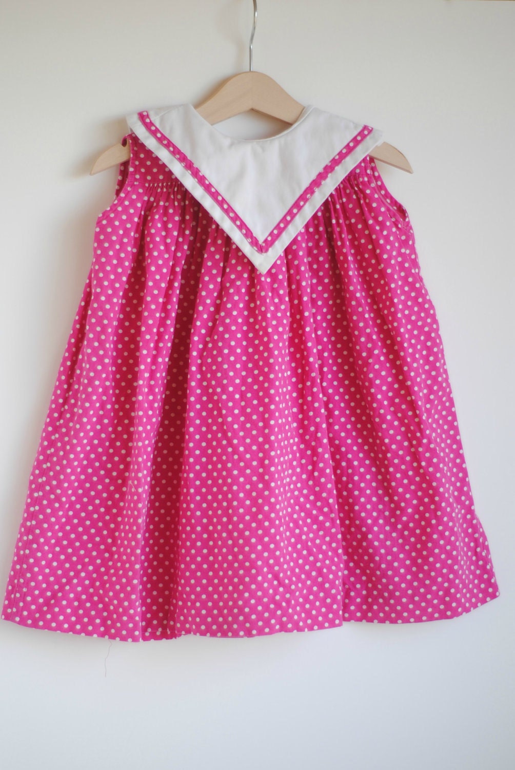 Vintage Toddler Girl Sleeveless Dress Fuchsia Polka by HartandSew