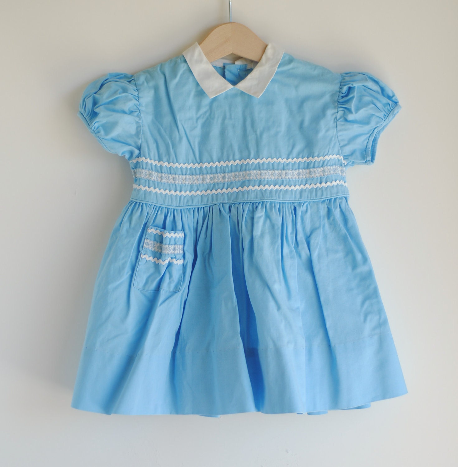 Vintage 1950's Toddler Girl Dress Blue RICK RACK by HartandSew