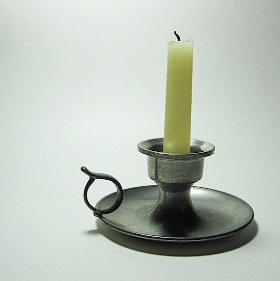 Vintage Pewter Chamber Stick Candle Holder Woodbury