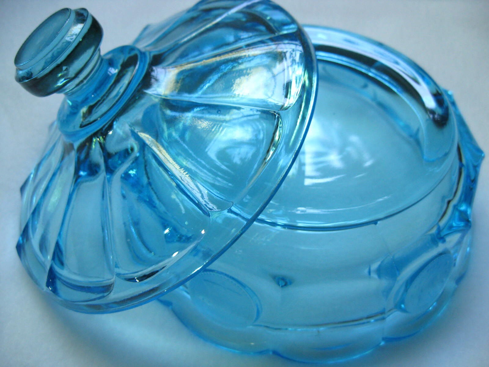 Fostoria Blue Coin Glass Candy Dish with Lid