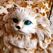 Free ship --Vintage beautiful HUGE creme colored chalkware kitty bank with Blue eyes
