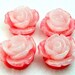 4 Resin Glittered Rose Flower Cabochons 20mm - Red White