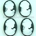 4pcs Cameo 18x25mm Victorian Lady Portrait - White Face on Black Base W01