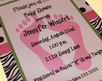 Zebra Print Baby Shower Invitations for Girl or Boy