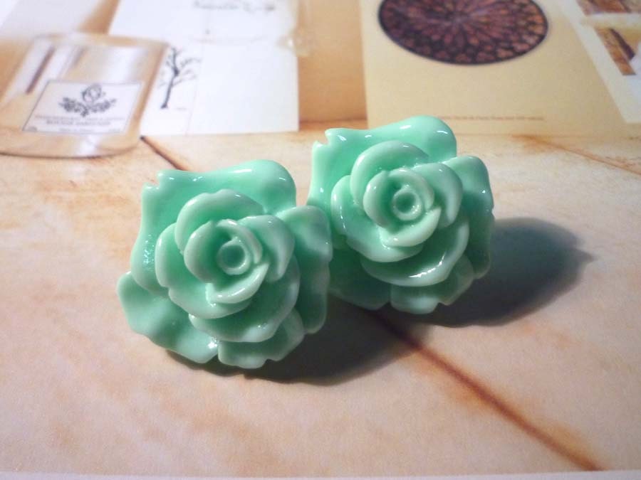 Pastel Rose Earrings Mint by PaperBiscuit on Etsy
