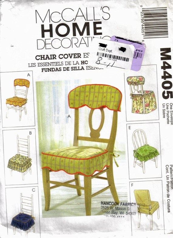 McCalls 4405 Sewing Pattern Chair Covers