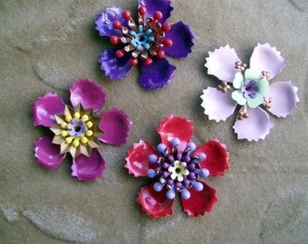 4 sets vintage metal enamel flower bead, 30mm