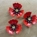 Vintage metal enamel flower bead, poppy red, yellow, 32mm, 2 sets