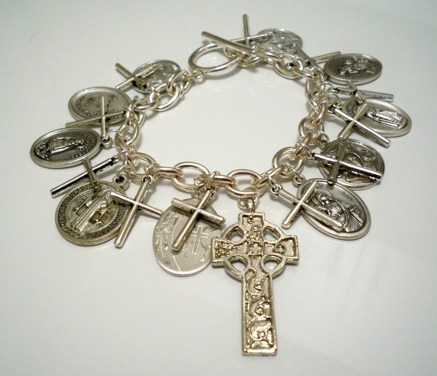 religious medals & crosses charm bracelet silver