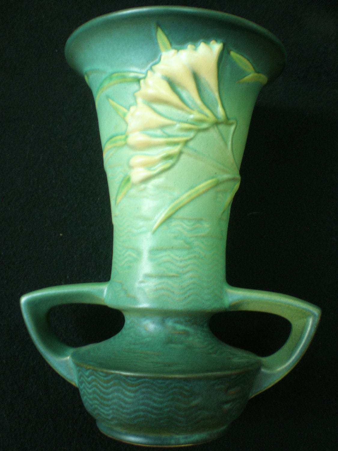 Roseville Pottery Large Green Freesia Vase