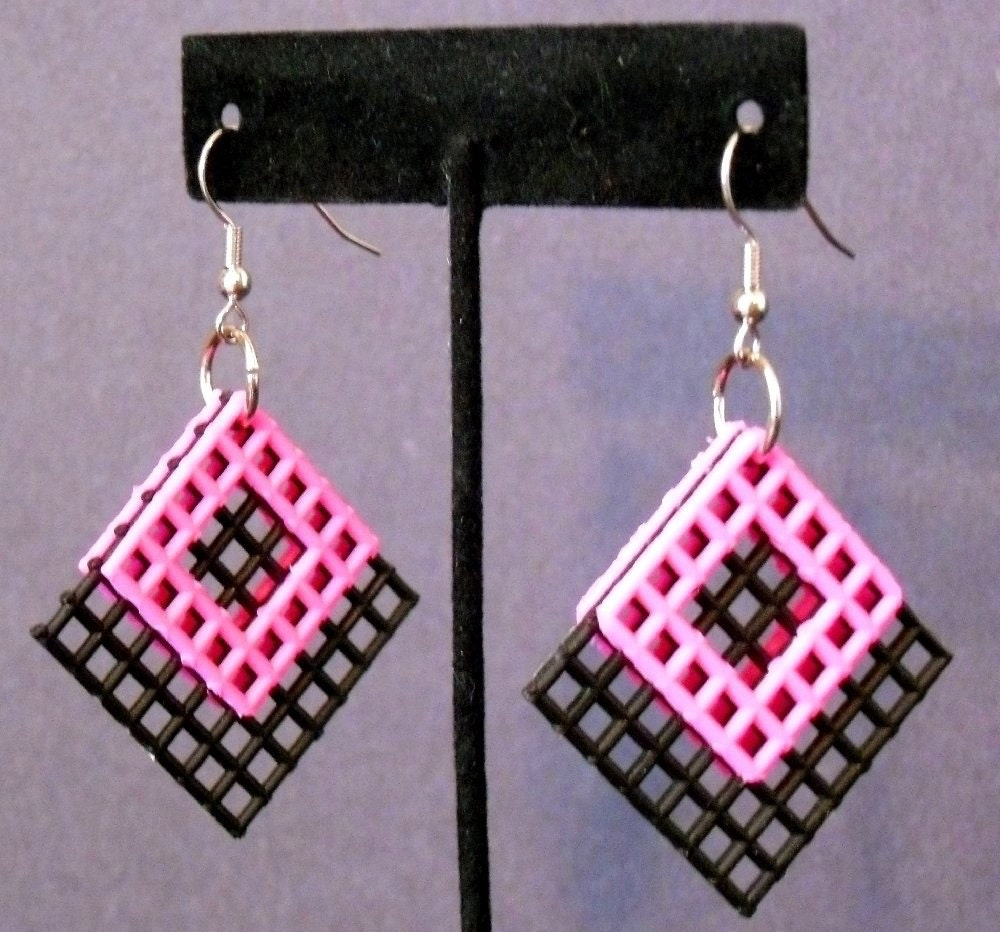 Plastic Canvas Earrings Black and Pink Large by gailscrafts