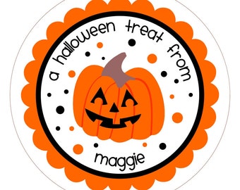 Party Pumpkin . Personalized Halloween Sticker, Jar Labels or Tags