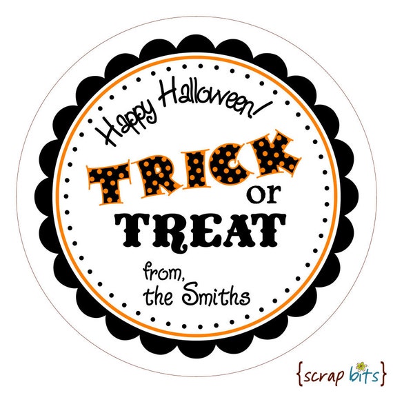 Trick or Treat . Personalized Halloween Stickers Jar Lable or