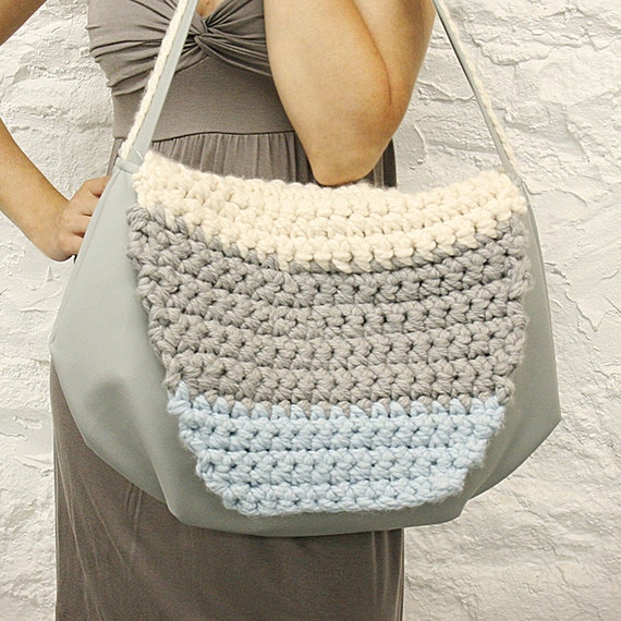 Crocheted Flap Gray Handbag OOAK-Ready to Ship by mojospastyle