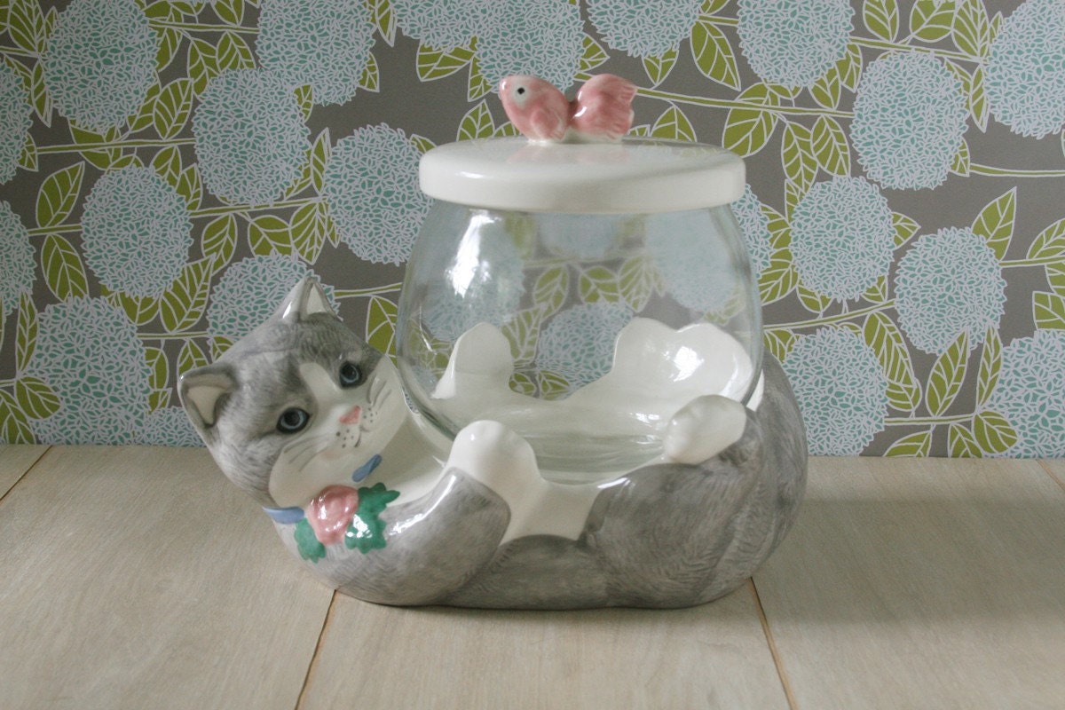 Cat and Fish Bowl Cookie Jar