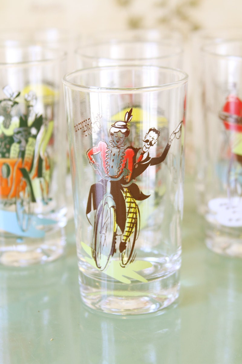 Vintage Tumblers Drinking Glasses 1890's Bicycle