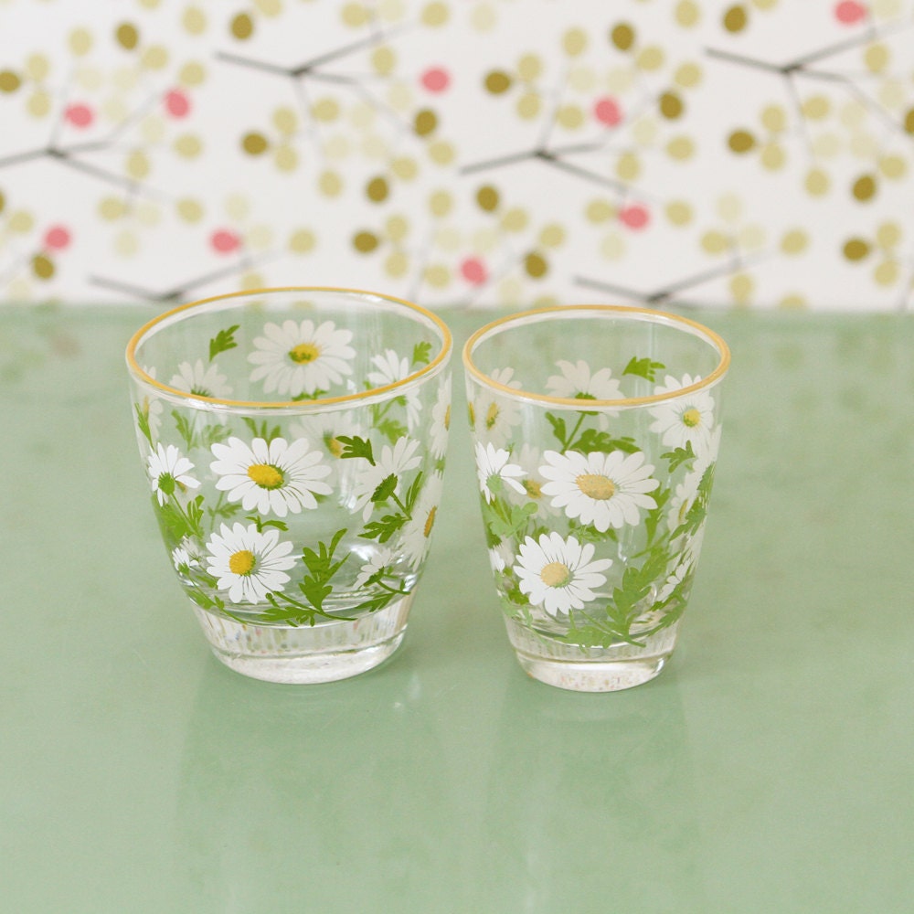 Vintage Daisy Glasses Drinking Libbey Juice 