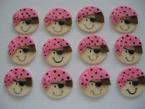 Pirate Cupcake Toppers Pink Edible Fondant Birthday