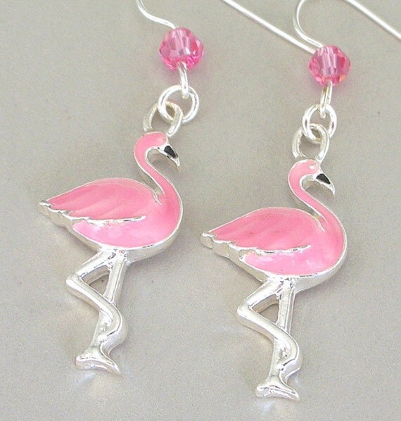 Pink Flamingo Earrings Enamel And Swarovski Crystal   Il 570xN.249155761 