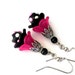 Pink and black earrings, polka dots, lucite flowers, Spring fashion