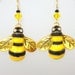 Bumblebee earrings, yellow, black, gold enamel, Yellow Jacket bees, Swarovski crystal