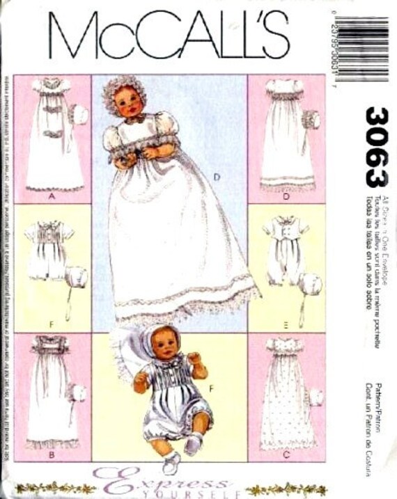 Infants CHRISTENING Baptism Gown Sewing Pattern Mccalls 3063