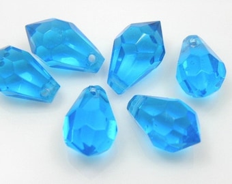 Aqua Blue Faceted Glass Briolette Teardrops, 8x15mm - 24 pcs